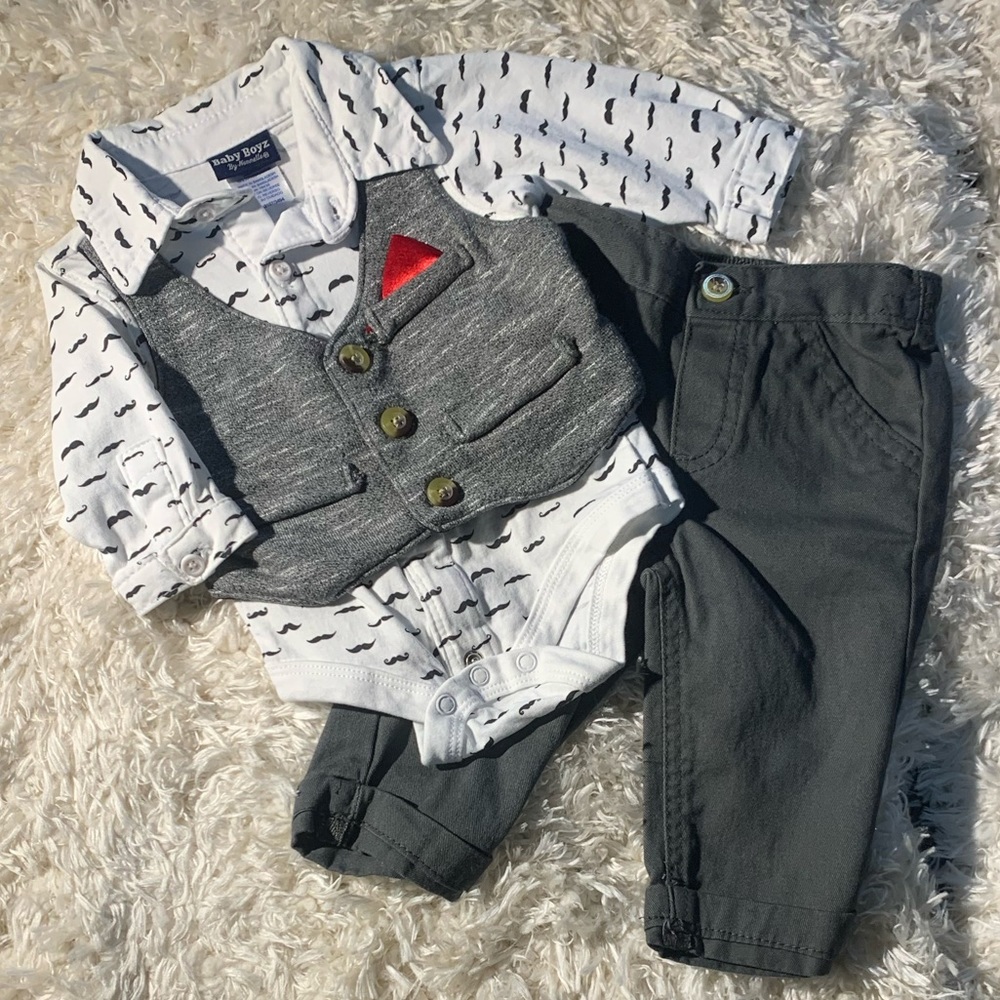 BABY BOYZ SHIRT, VEST AND PANTS OUTFIT 0-3 MONTHS